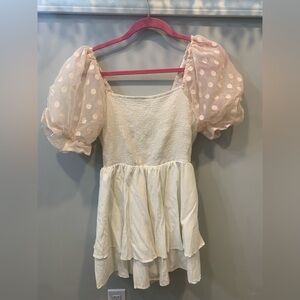 Entro Women’s  pink puff sleeve and white romper size L